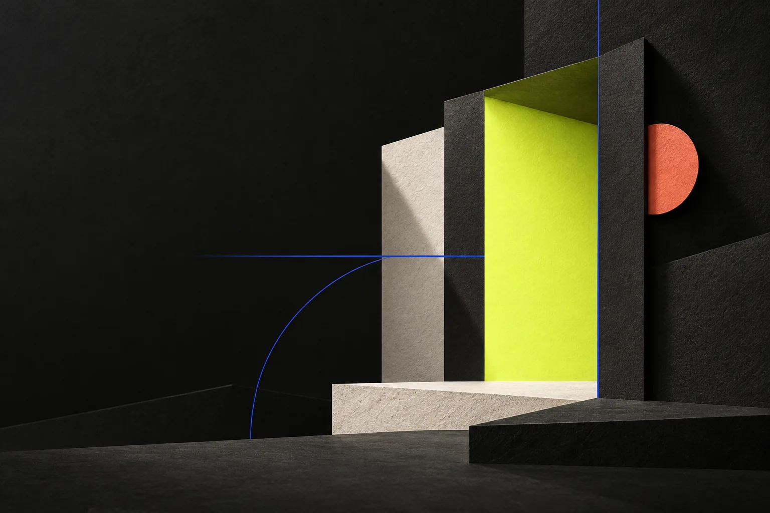 Composition abstraite évoquant une architecture web claire et modulable